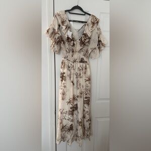 Sandro Paris Marro Ruffled Printed Gauze Midi Dress - New With Tags
